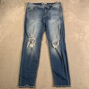 KanCan Jeans Womens 15/31 Blue Distressed Ripped Knees Raw Hem‎ Skinny Pants
